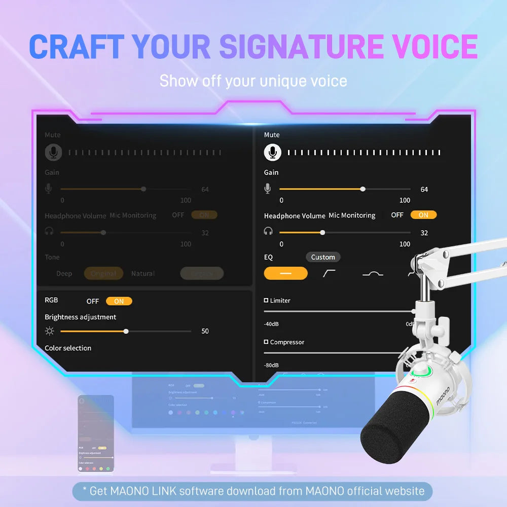 PD200X RGB Gaming Microphone Dynamic Microphone USB/XLR Dual Mode Microphone Podcast Mic RGB XLR/USB Gaming Podcasting Mic