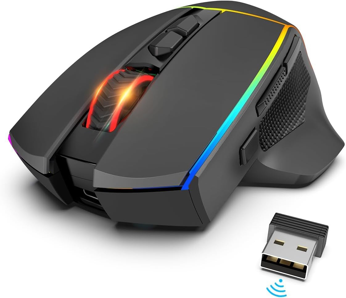 Axe M814 Programmable Wireless Gaming Mouse, with RGB Streaming Lights, 8 Programmable Buttons, Max 8000DPI,15G Acc,Multifunctional Software, Ergonomic Design