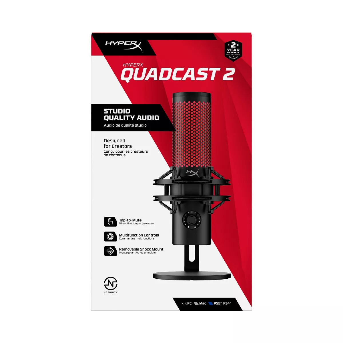 Hyperx Quadcast 2 - USB Condenser Gaming Microphone for PC: Compatible with PS5 & Macos