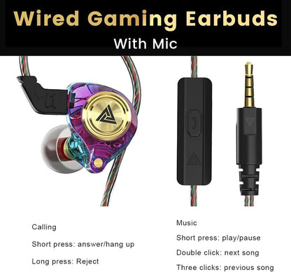 Wired Gaming Earbuds, Ak3File in Ear Monitors, Deep Bass Sound Wired Earbuds, Hifi in Ear Headphones with 1DD 10Mm Dynamic Driver, IEM for Music Gaming Video Calling (Purple)
