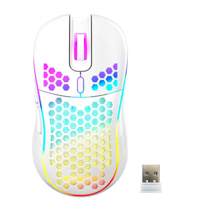 2.4G Wireless Gaming Mouse RGB Lighting Charging Mouse with Adjustable DPI Ergonomic Honeycomb Design for Desktop Laptop