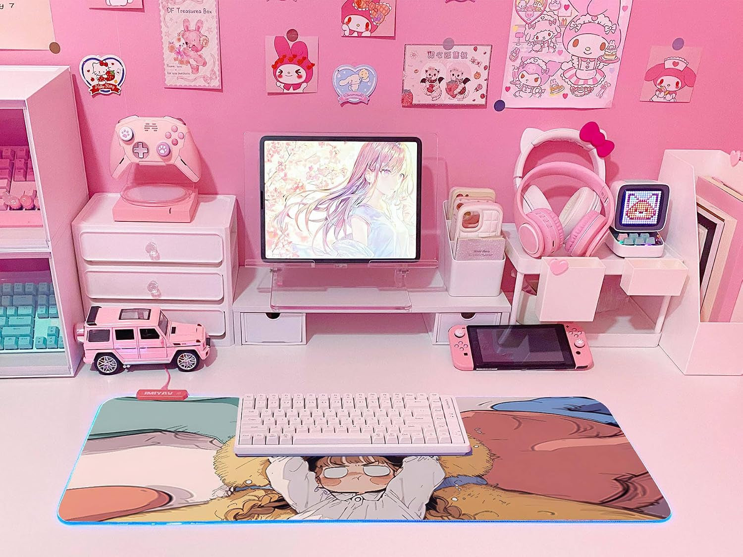 Pink RGB Gaming Mouse Pad 31.5X12 Inch PC XL Large Extended Glowing Led Light up Desk Pad Non-Slip Rubber Base Computer Cute Mousepad Mat Desk Accessories Gaming Setup Cozy Hideout