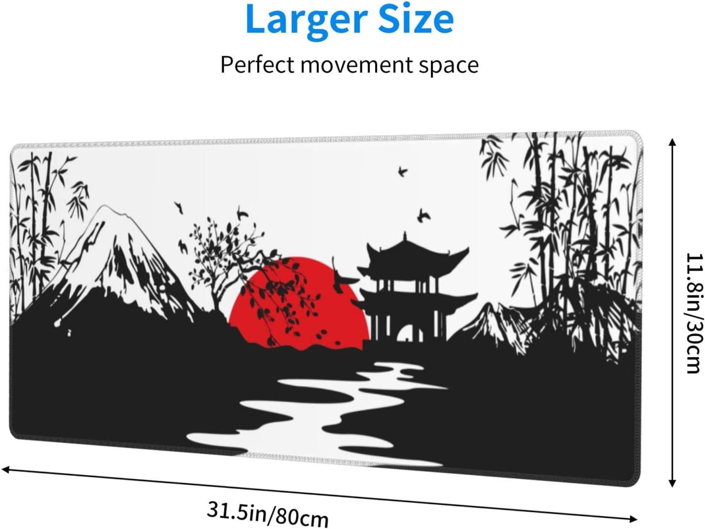 Black and Red Japanese Landscapes Gaming Mouse Pad Large XL Desk Mat Long Extended Pads Big Mousepad for Home Office Decor Accessories 31.5 X 11.8 Inch