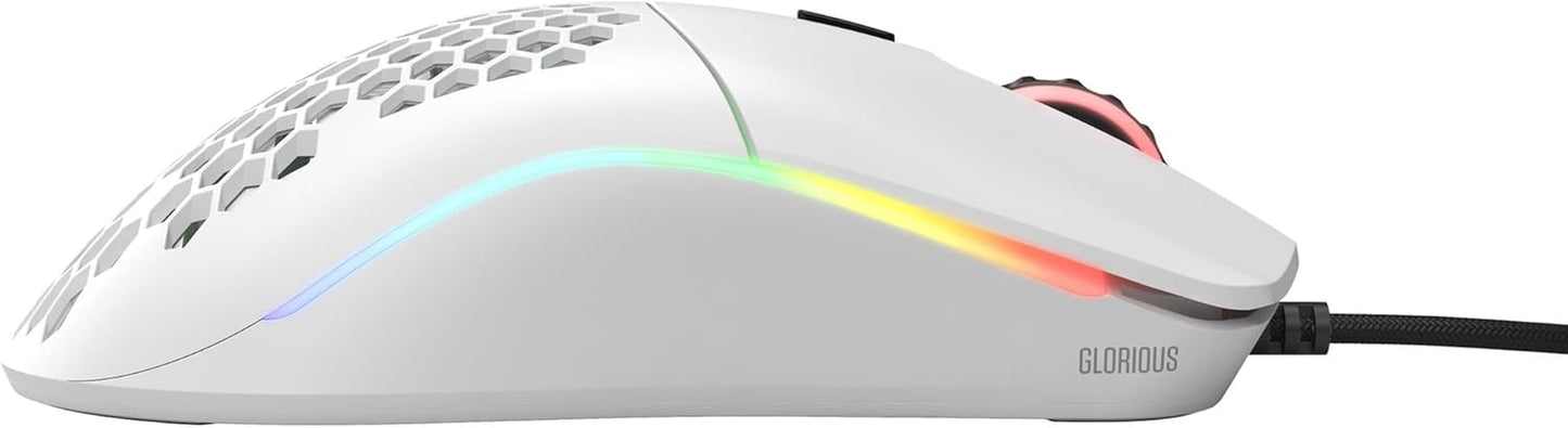 Model O- (Minus) Compact Wired Gaming Mouse - 58G Superlight Honeycomb Design, RGB, Pixart 3360 Sensor, Ambidextrous, Omron Switches - Matte White