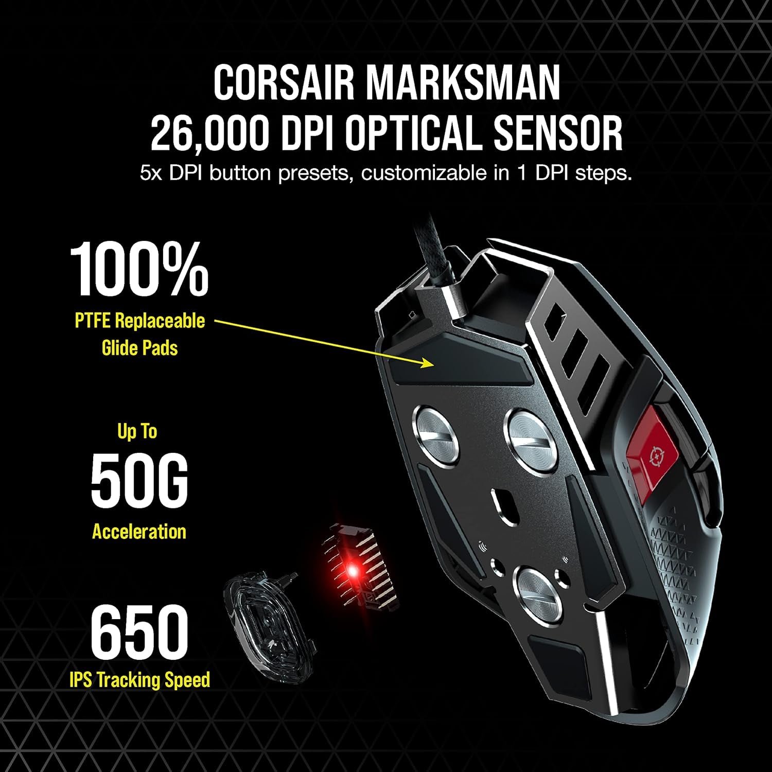 Corsair M65 RGB Ultra Wired Adjustable Weight FPS PC Gaming Mouse – Black