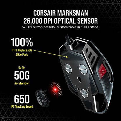 Corsair M65 RGB Ultra Wired Adjustable Weight FPS PC Gaming Mouse – Black