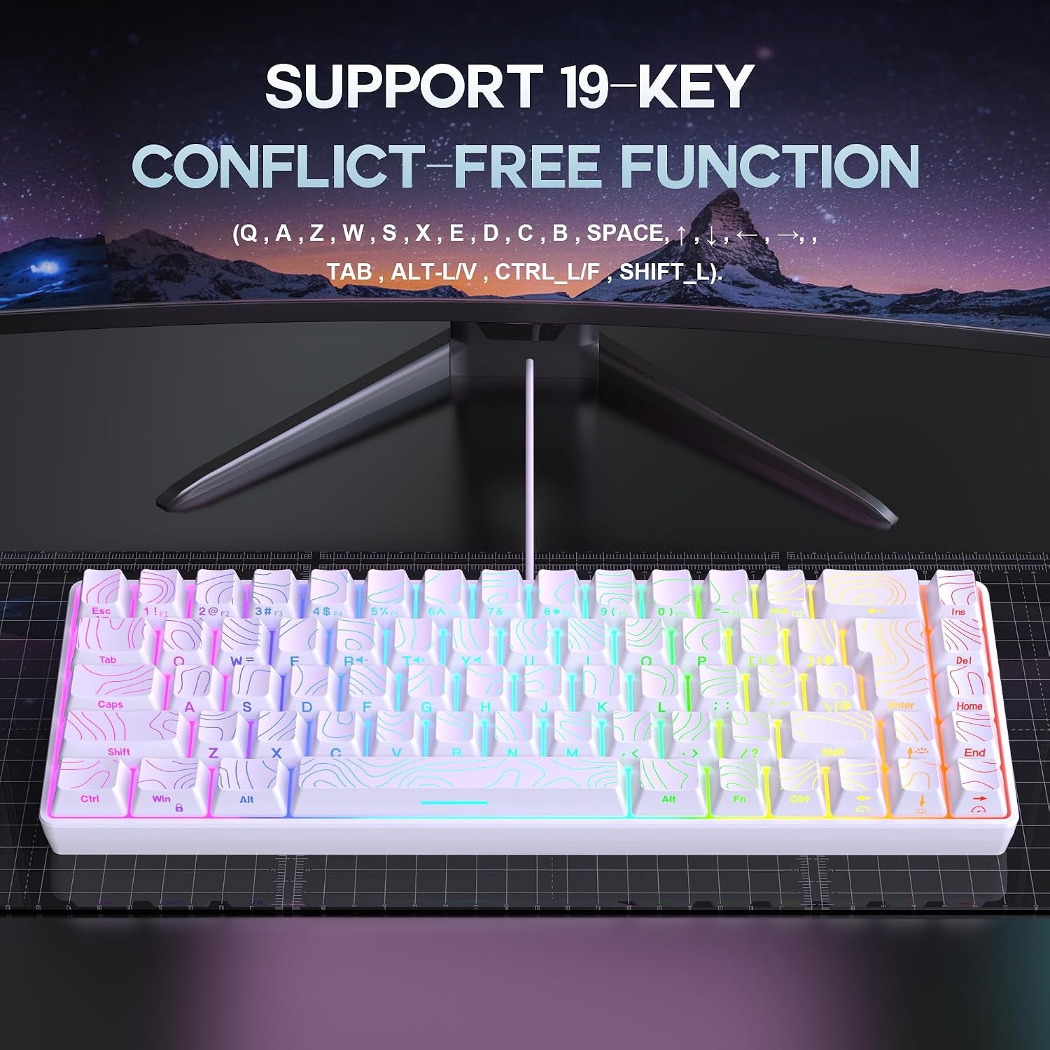 65% Wired Gaming Keyboard, 68 Keys RGB (Contour-Line, White)