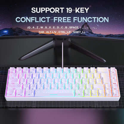 65% Wired Gaming Keyboard, 68 Keys RGB (Contour-Line, White)