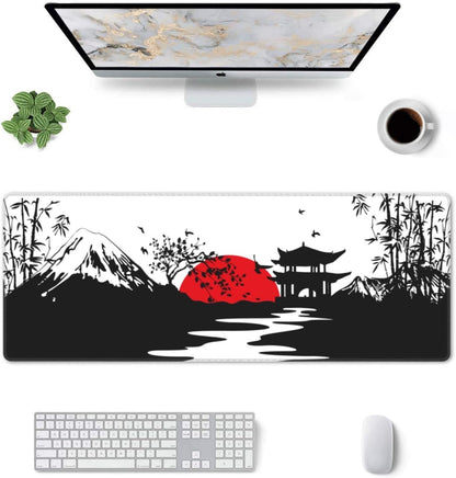 Black and Red Japanese Landscapes Gaming Mouse Pad Large XL Desk Mat Long Extended Pads Big Mousepad for Home Office Decor Accessories 31.5 X 11.8 Inch