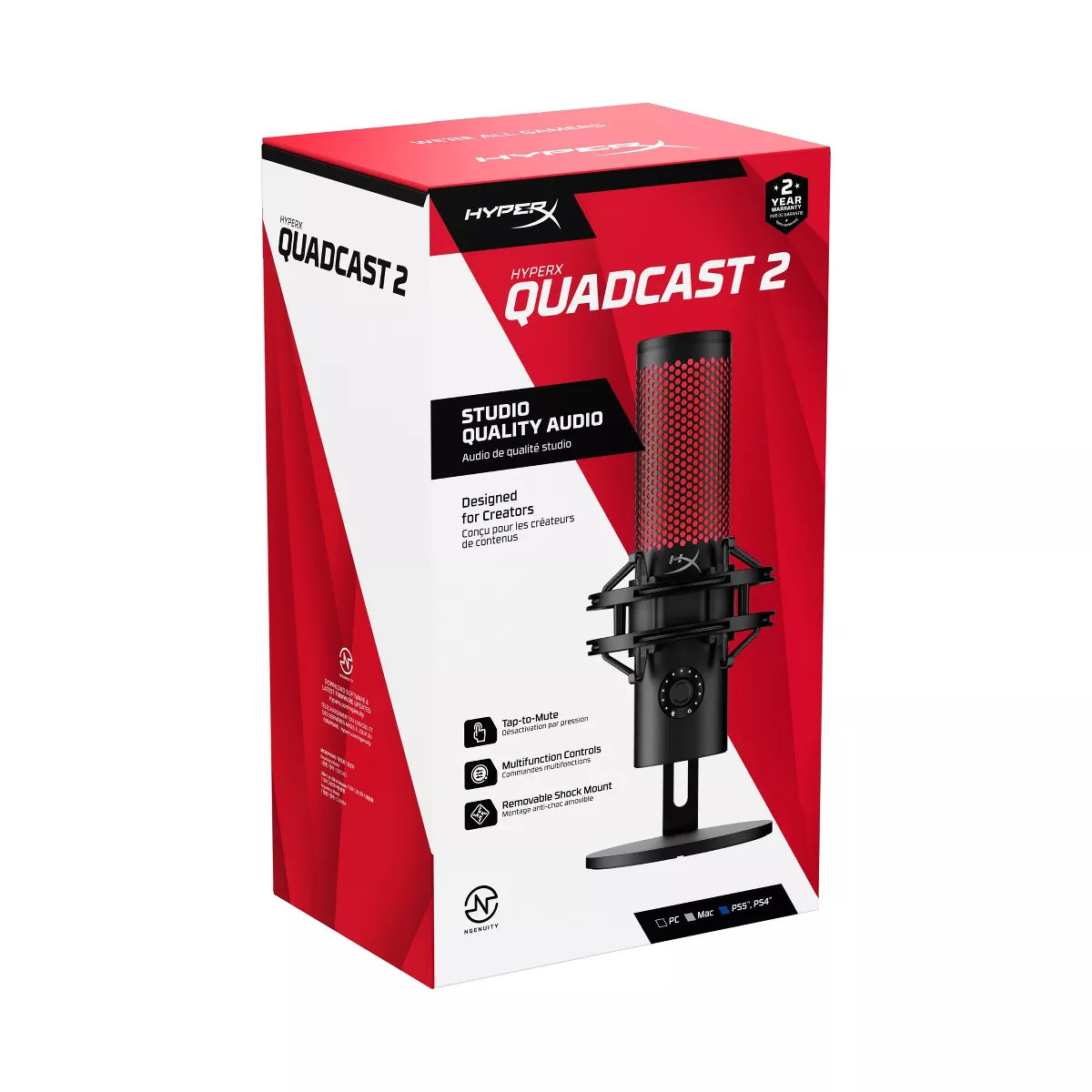 Hyperx Quadcast 2 - USB Condenser Gaming Microphone for PC: Compatible with PS5 & Macos