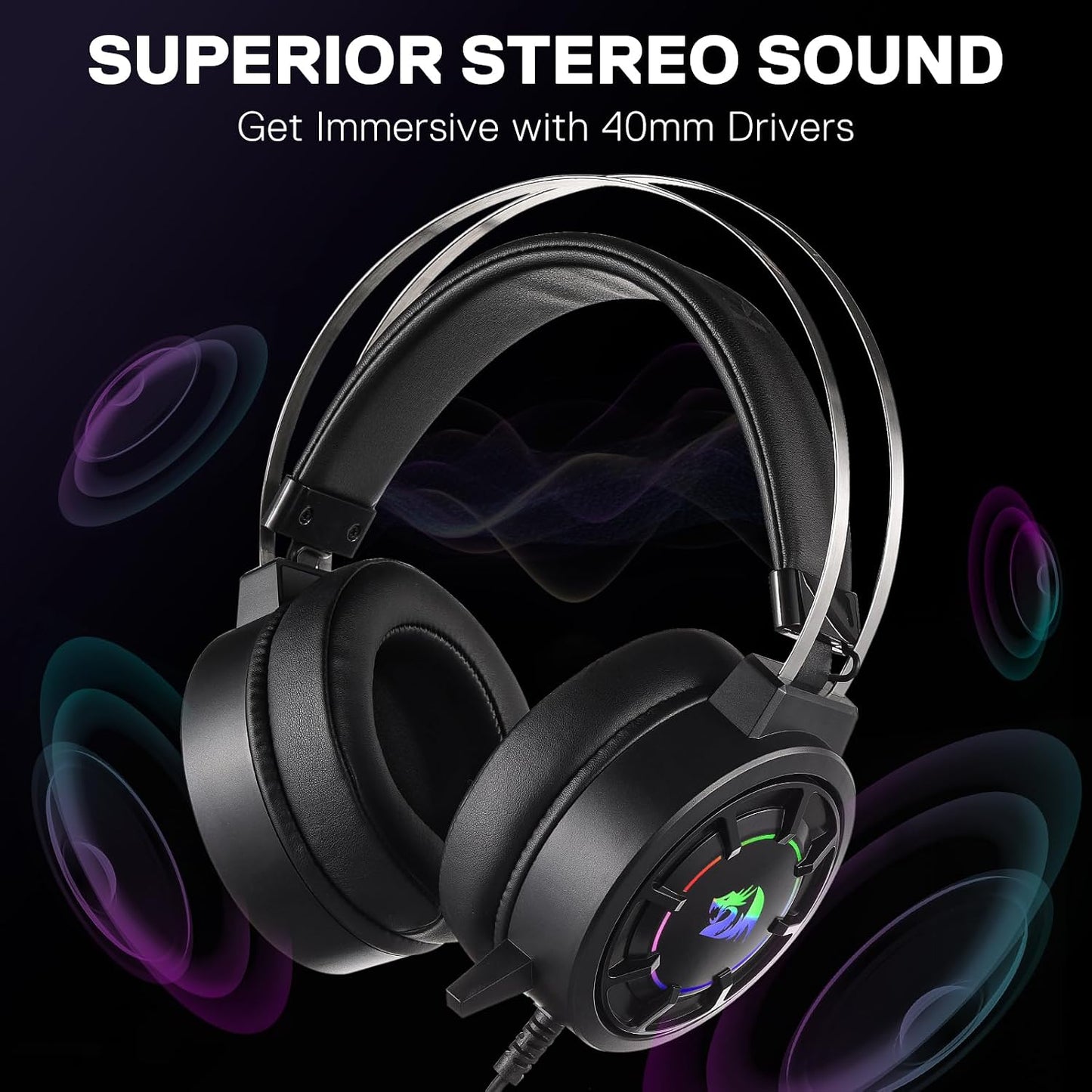 H314 RGB Gaming Headset - Wired Computer Headset with 40Mm Drivers, USB Connection, Lightweight Design, and Soft PU Leather Ear Cushions for Ultimate Comfort