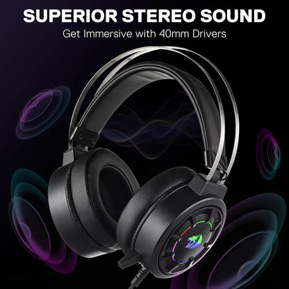 H314 RGB Gaming Headset - Wired Computer Headset with 40Mm Drivers, USB Connection, Lightweight Design, and Soft PU Leather Ear Cushions for Ultimate Comfort