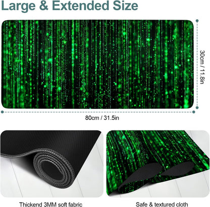 Matrix Code Extended Gaming Mouse Pad 31.5"X11.8" Mousepad, Large Desk Pad Desk Mat for Gaming & Office, Non-Slip Rubber Base
