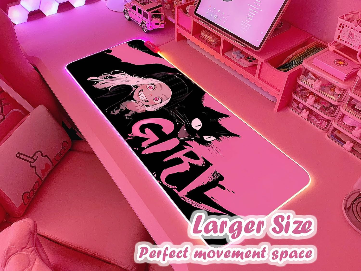 Pink RGB Gaming Mouse Pad 31.5X12 Inch PC XL Large Extended Glowing Led Light up Desk Pad Non-Slip Rubber Base Computer Cute Mousepad Mat Desk Accessories Gaming Setup Dream Girl