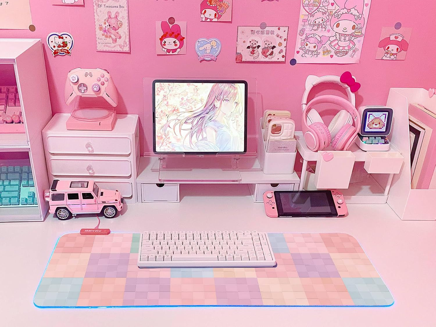 Pink RGB Gaming Mouse Pad 31.5X12 Inch PC XL Large Extended Glowing Led Light up Desk Pad Non-Slip Rubber Base Computer Cute Mousepad Mat Desk Accessories Gaming Setup 62