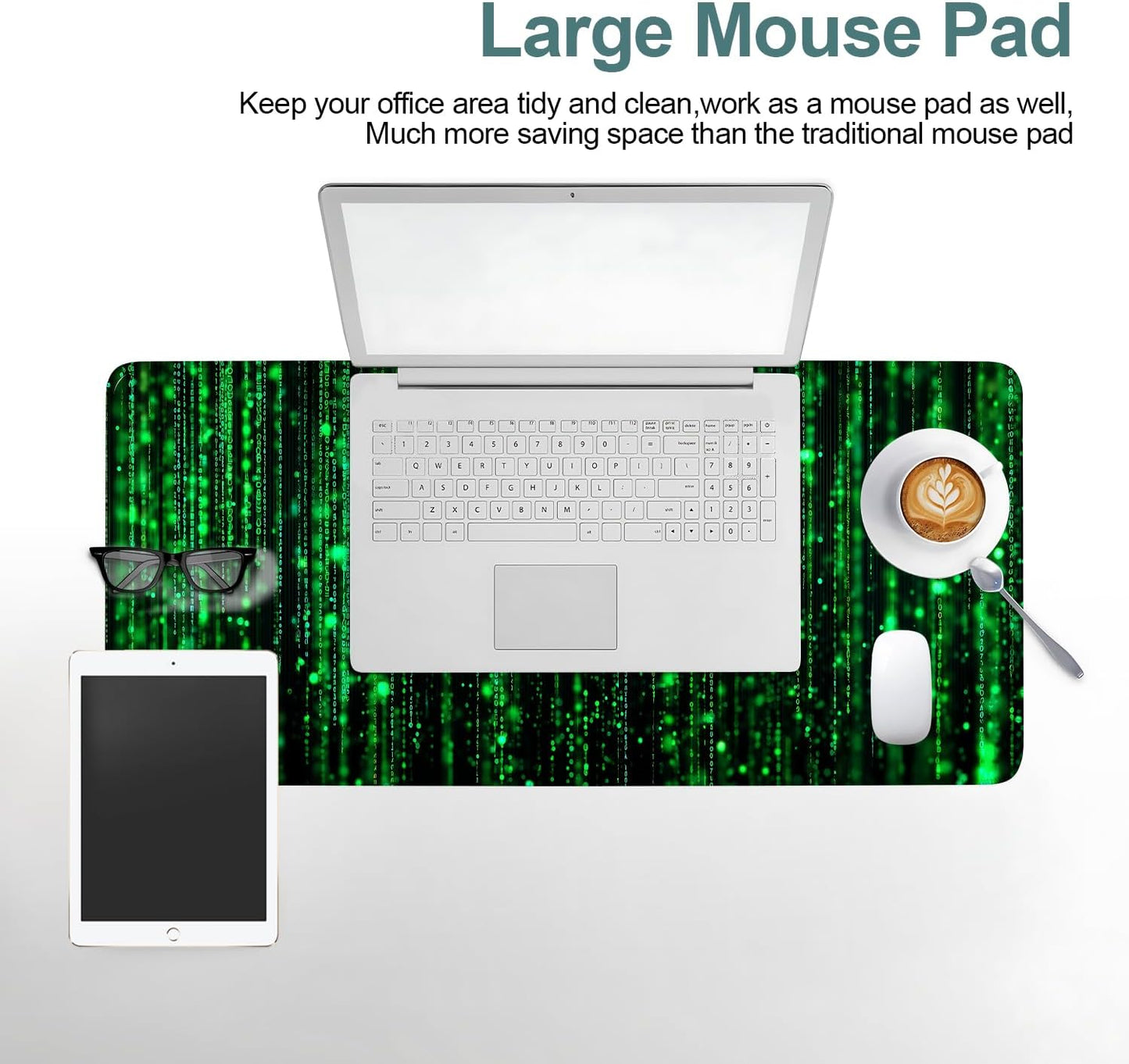 Matrix Code Extended Gaming Mouse Pad 31.5"X11.8" Mousepad, Large Desk Pad Desk Mat for Gaming & Office, Non-Slip Rubber Base