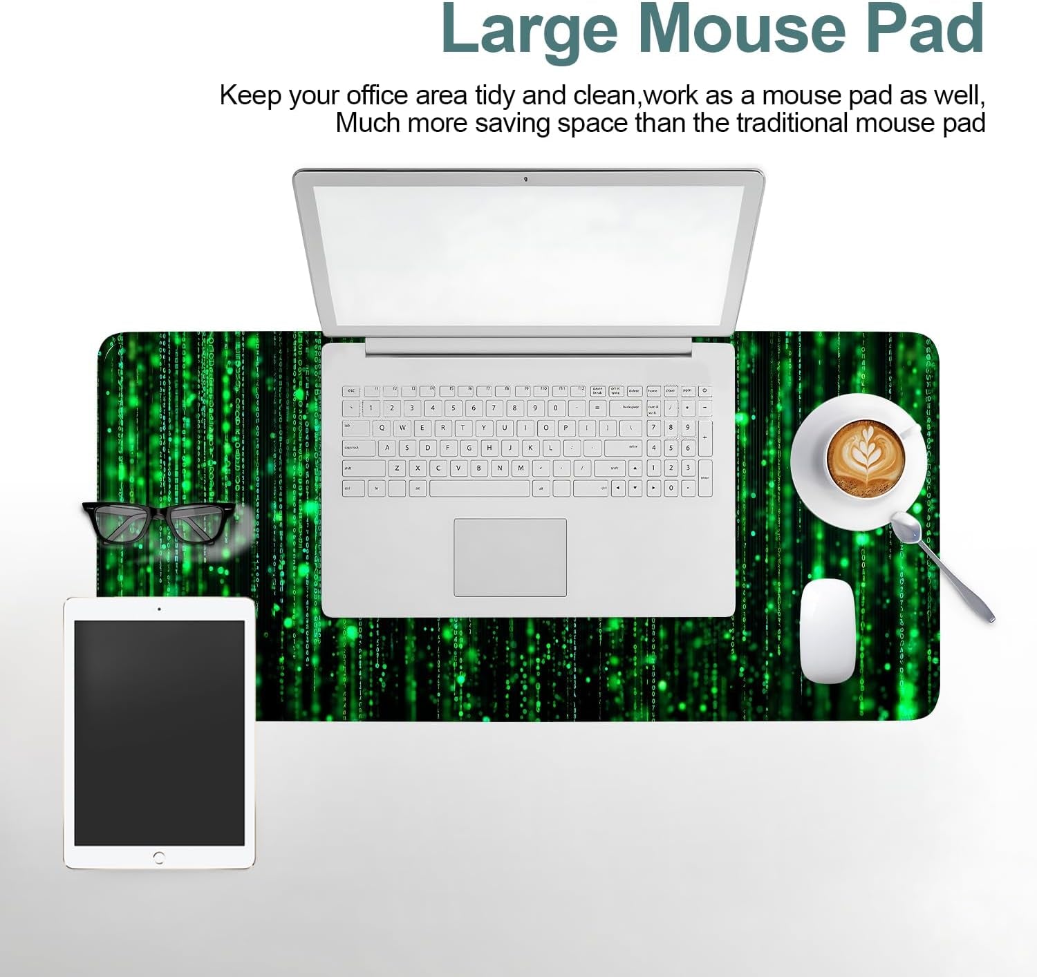 Matrix Code Extended Gaming Mouse Pad 31.5"X11.8" Mousepad, Large Desk Pad Desk Mat for Gaming & Office, Non-Slip Rubber Base