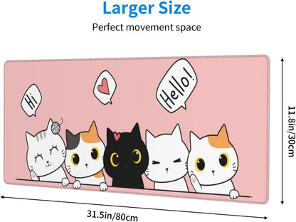 Pink Cute Kittens Cat Gaming Mouse Pad Large XL Girls Kawaii Desk Mat Long Extended Pads Big Mousepad for Home Office Decor Accessories