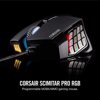 Corsair Scimitar Pro RGB Optical MMO Gaming Mouse (16,000 DPI Optical Sensor, 12 Programmable Side Buttons, 4-Zone RGB Multicolour Lighting, On-Board Storage) - Black