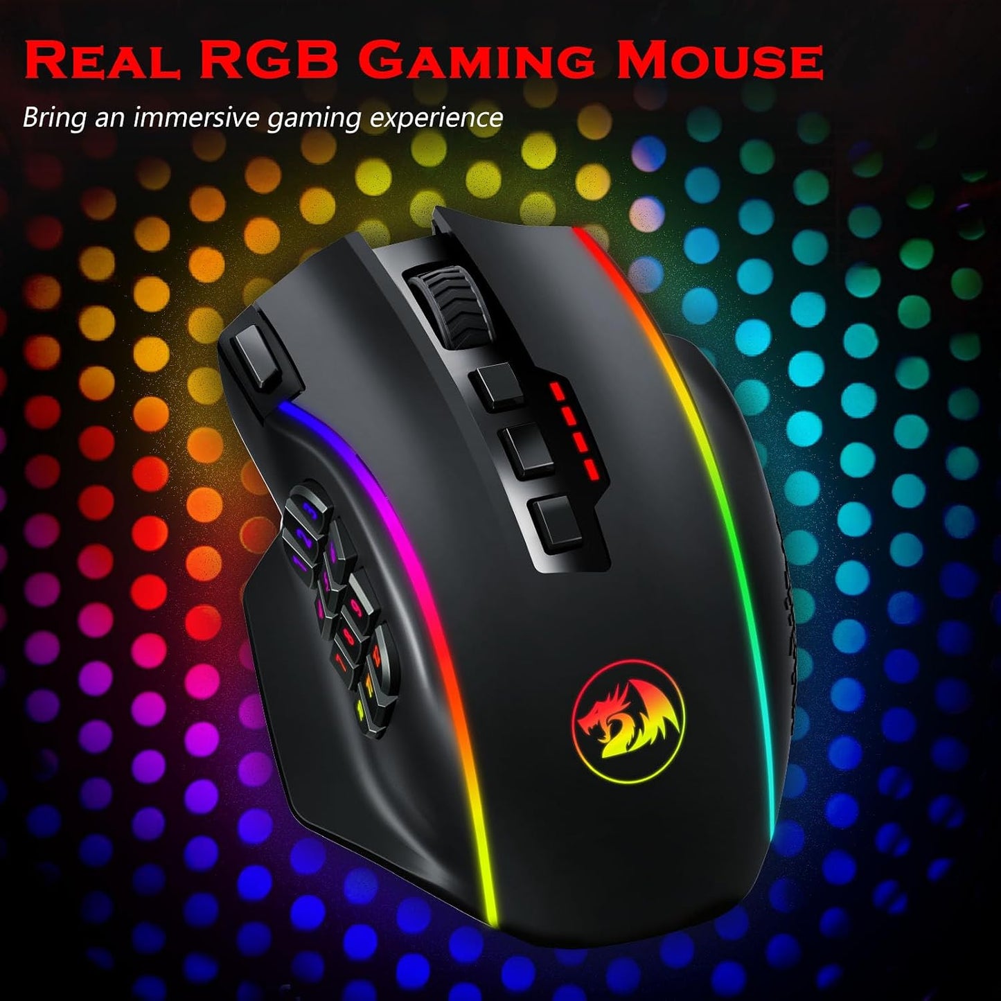 Wireless Gaming Mouse, MMO Gaming Mouse up 16,000 DPI, 16 Macro Programmable Buttons, RGB Rechargeable with 12 Side Buttons, 70Hrs for PC Laptop MOBA FPS, M901P-KS