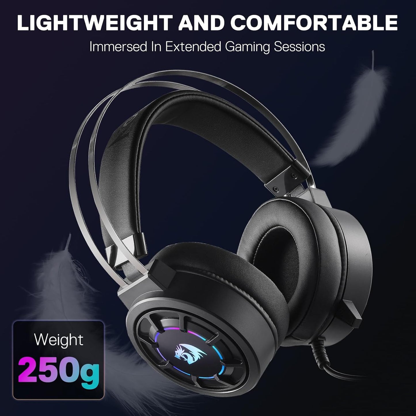 H314 RGB Gaming Headset - Wired Computer Headset with 40Mm Drivers, USB Connection, Lightweight Design, and Soft PU Leather Ear Cushions for Ultimate Comfort