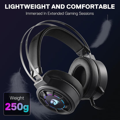 H314 RGB Gaming Headset - Wired Computer Headset with 40Mm Drivers, USB Connection, Lightweight Design, and Soft PU Leather Ear Cushions for Ultimate Comfort