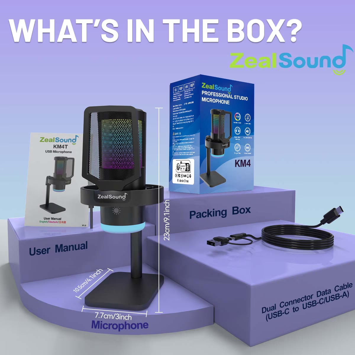 Gaming USB Microphone with RGB Light, Noise Cancelling, Echo and Mute Control, Plug & Play Condenser Mic for PC, Streaming, Podcast, and Recording on Mac & Window
