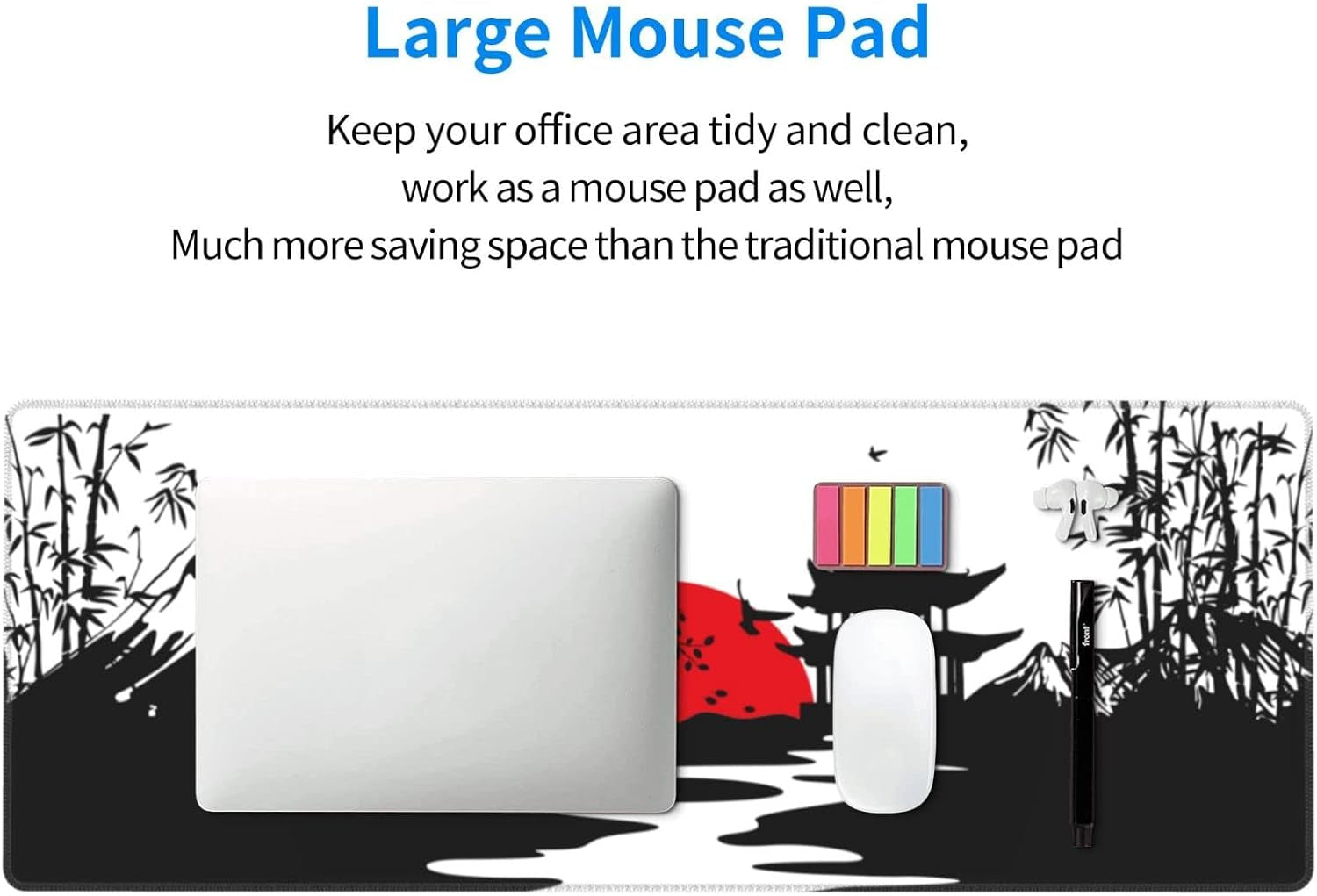 Black and Red Japanese Landscapes Gaming Mouse Pad Large XL Desk Mat Long Extended Pads Big Mousepad for Home Office Decor Accessories 31.5 X 11.8 Inch