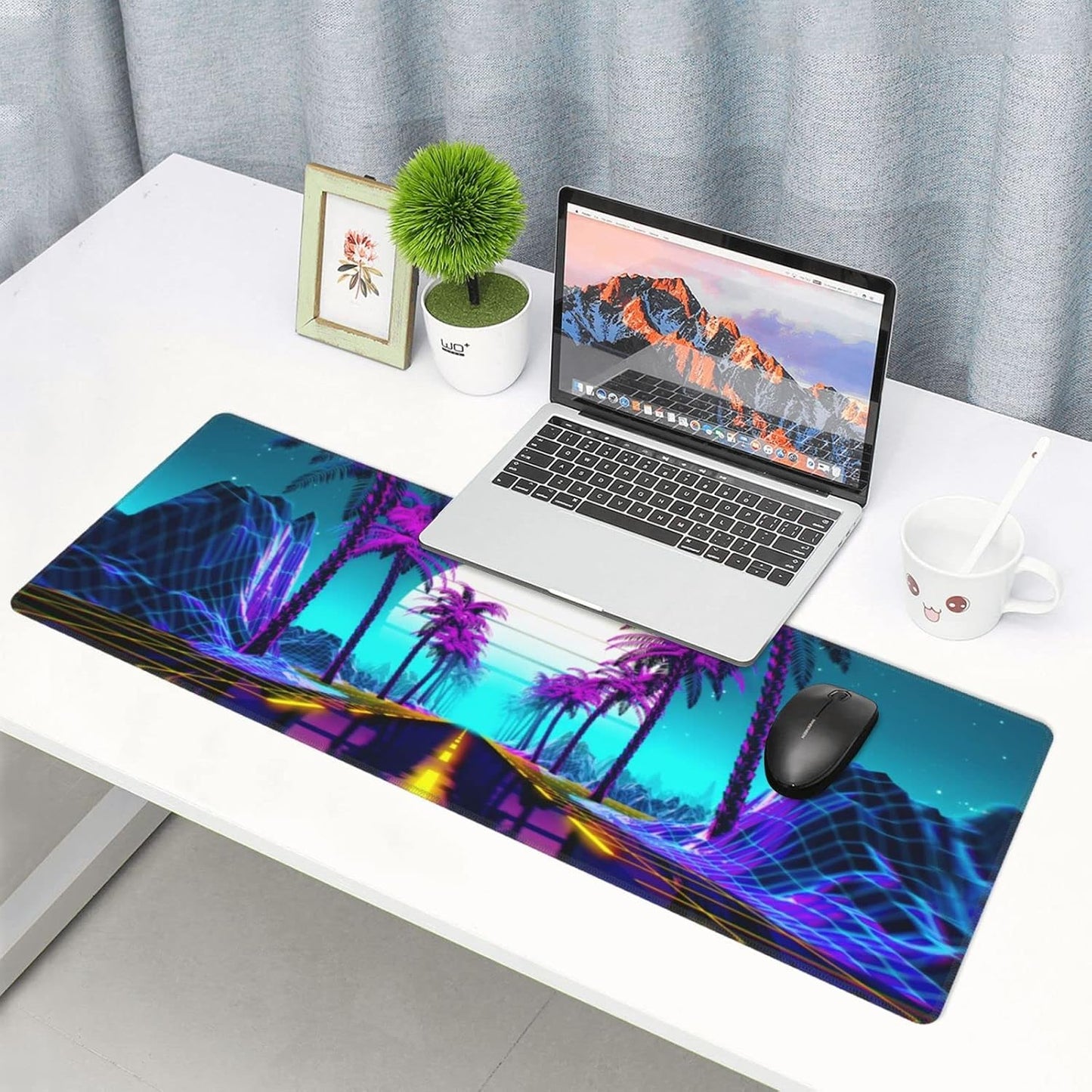Neon Retrowave Gaming Mouse Pad Large XL Desk Mat Long Extended Pads Big Mousepad for Home Office Decor Accessories 31.5 X 11.8 Inch