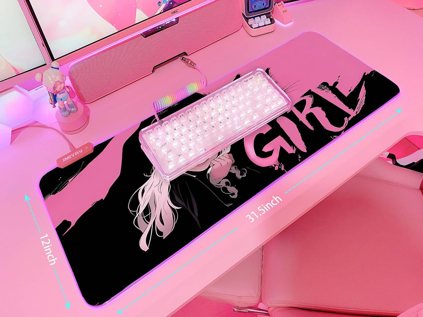 Pink RGB Gaming Mouse Pad 31.5X12 Inch PC XL Large Extended Glowing Led Light up Desk Pad Non-Slip Rubber Base Computer Cute Mousepad Mat Desk Accessories Gaming Setup Dream Girl