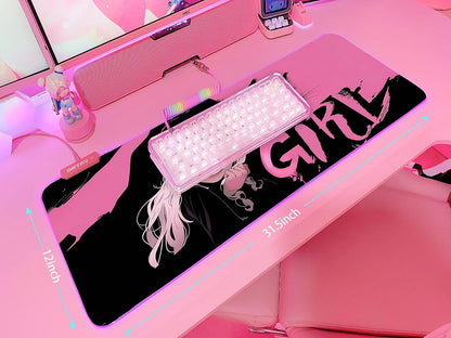 Pink RGB Gaming Mouse Pad 31.5X12 Inch PC XL Large Extended Glowing Led Light up Desk Pad Non-Slip Rubber Base Computer Cute Mousepad Mat Desk Accessories Gaming Setup Dream Girl