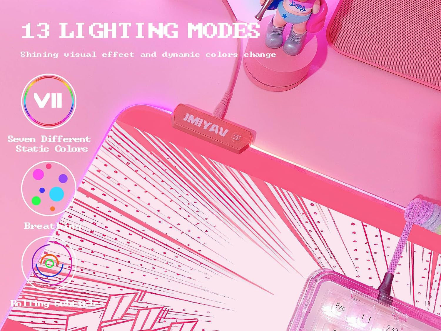 Pink RGB Gaming Mouse Pad 31.5X12 Inch PC XL Large Extended Glowing Led Light up Desk Pad Non-Slip Rubber Base Computer Cute Mousepad Mat Desk Accessories Gaming Setup 41-2393-1