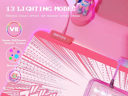 Pink RGB Gaming Mouse Pad 31.5X12 Inch PC XL Large Extended Glowing Led Light up Desk Pad Non-Slip Rubber Base Computer Cute Mousepad Mat Desk Accessories Gaming Setup 41-2393-1